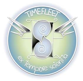 Timefleet Academy logo: a winged hourglass made of ammonites